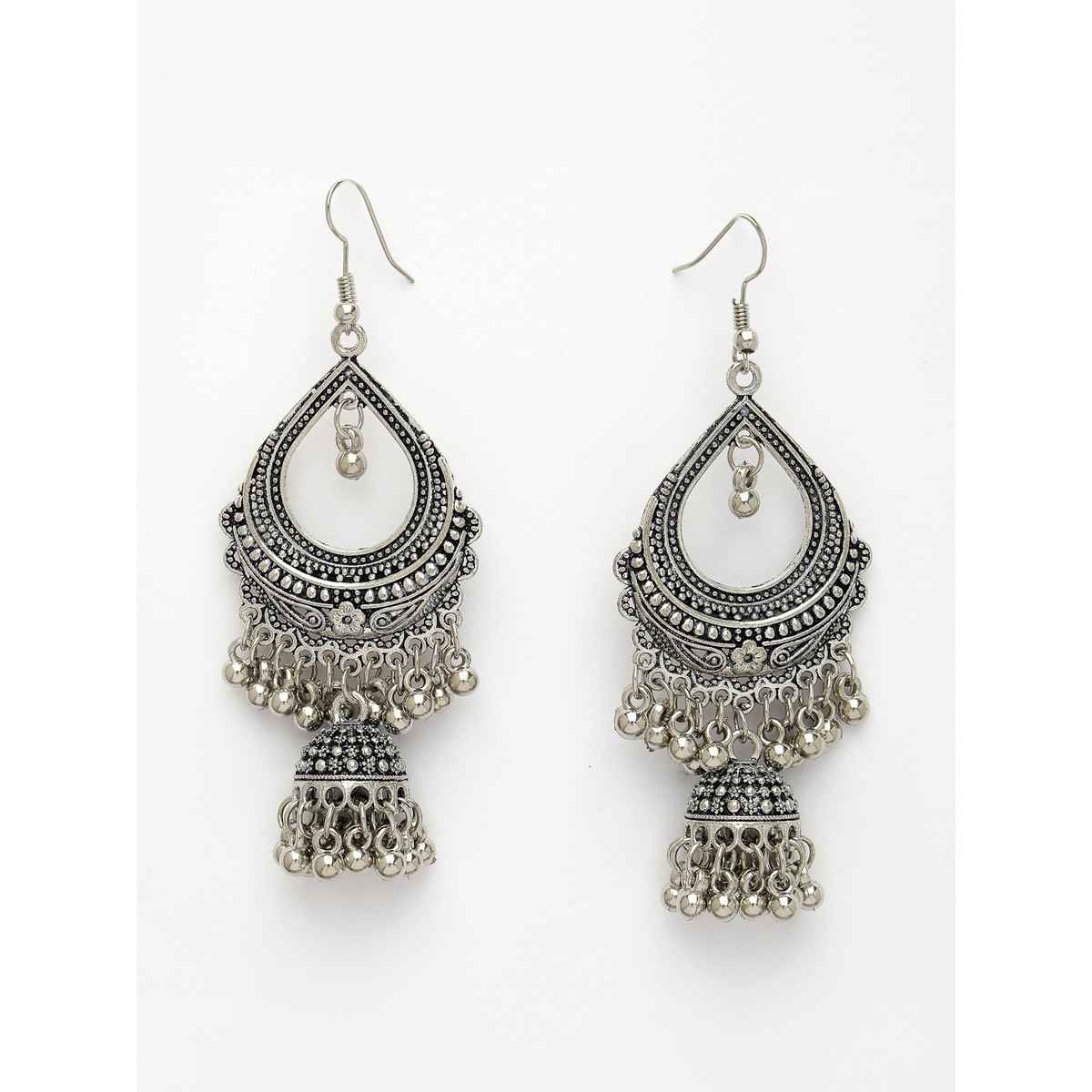 NVR Women's Silver-plated German Silver Oxidized Jhumka Earrings | NVR2679