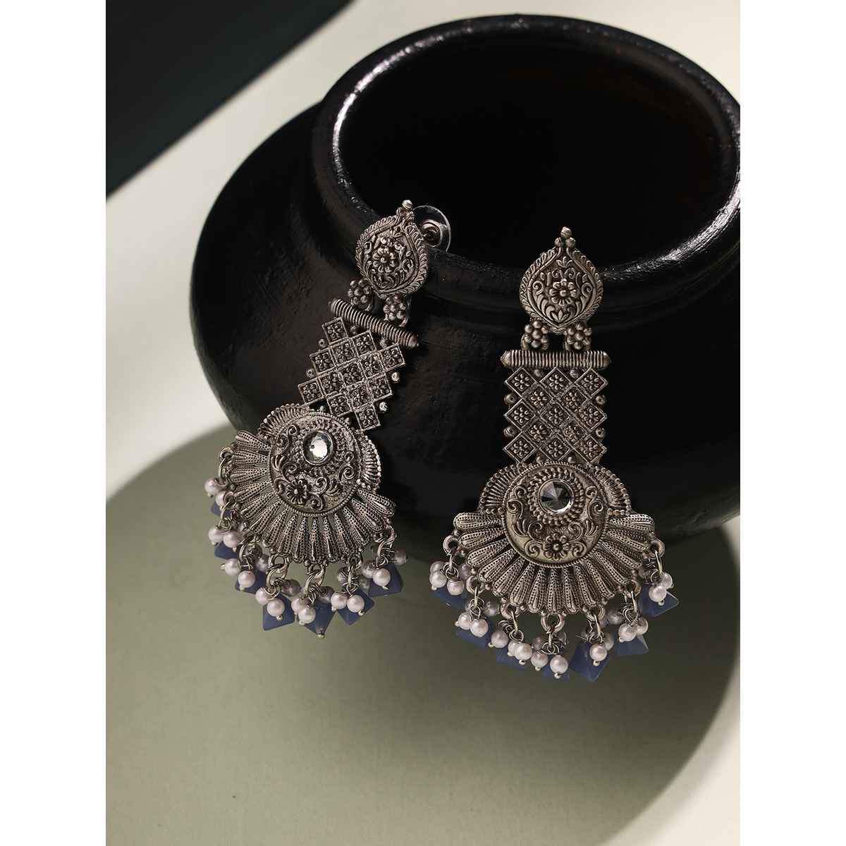Priyaasi Oxidised Silver Plated Ruby Green Jhumka Earring
