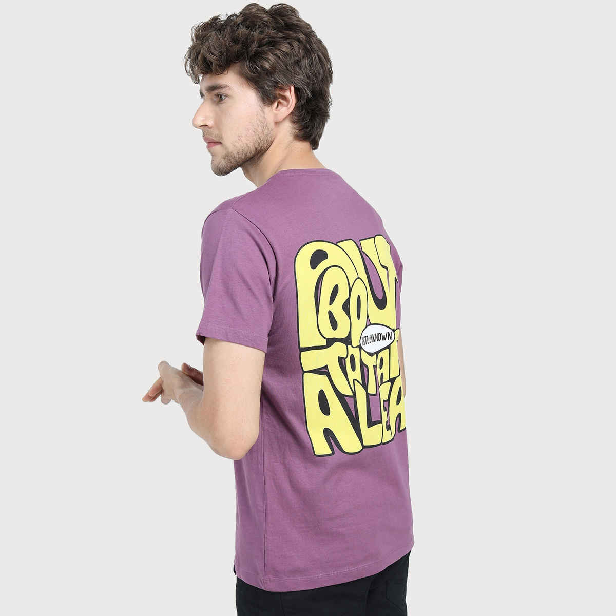 Locomotive Men's Round Neck Short Sleeve Slim Fit Printed T-shirt | Purple - S