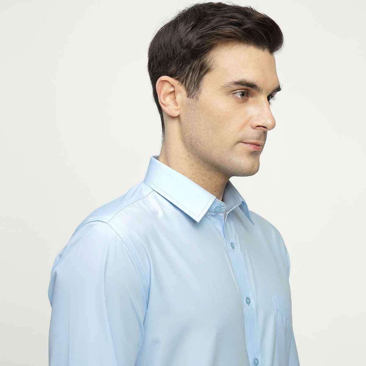 English Navy Men's Cotton Solid Slim Fit Spread Collar Button Closure Formal Shirt | Sky Blue | M