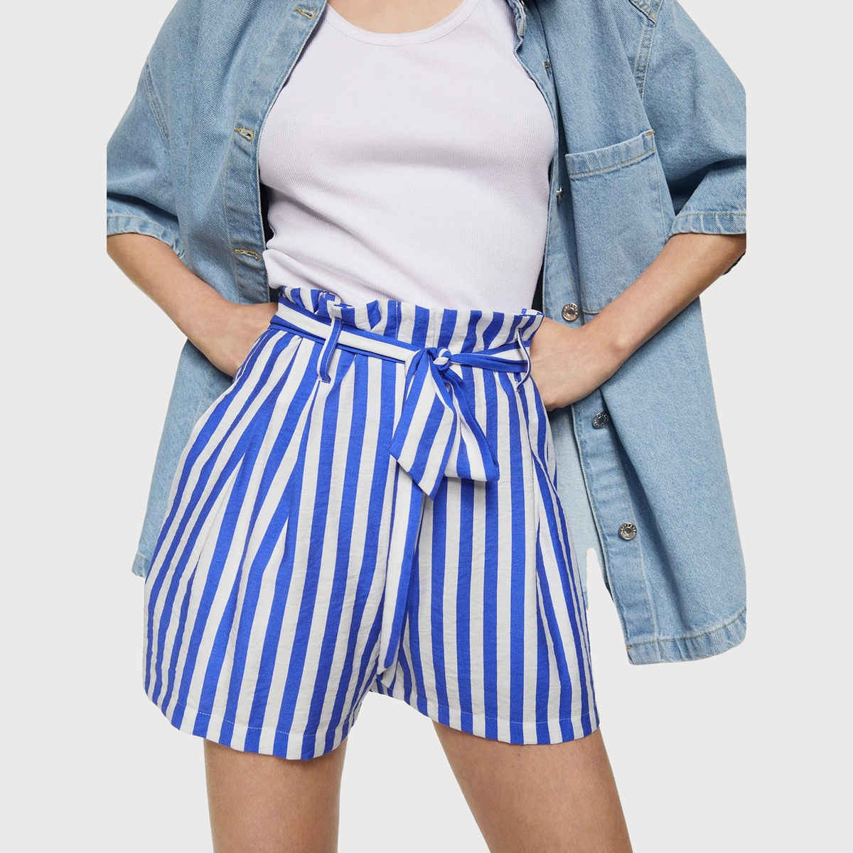 Luxrio Women's Shorts Cotton Striped Shorts | WMNSHORTSSTRP | Blue - M
