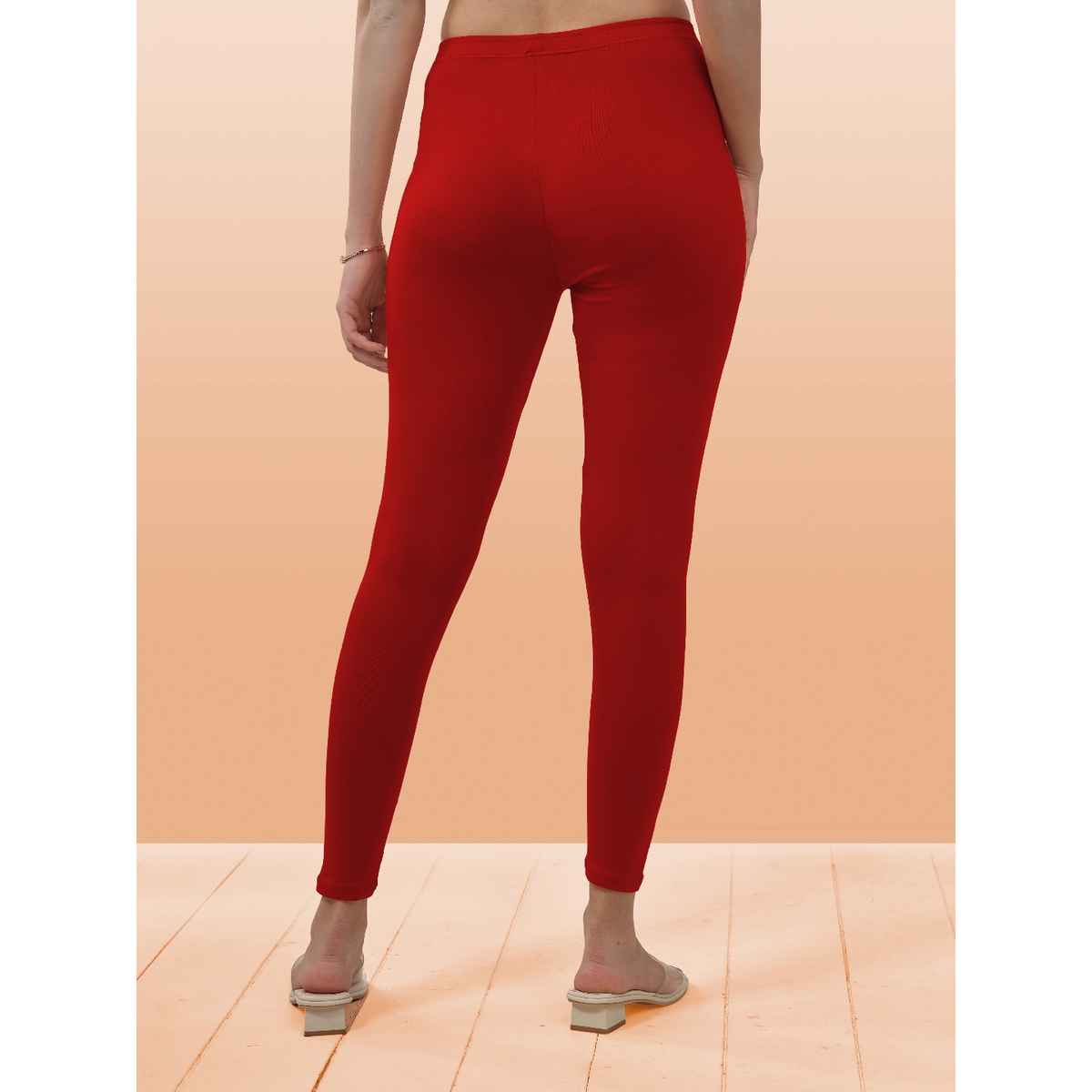 Lyra Women's Leggings Ankle Length | Red - Free Size