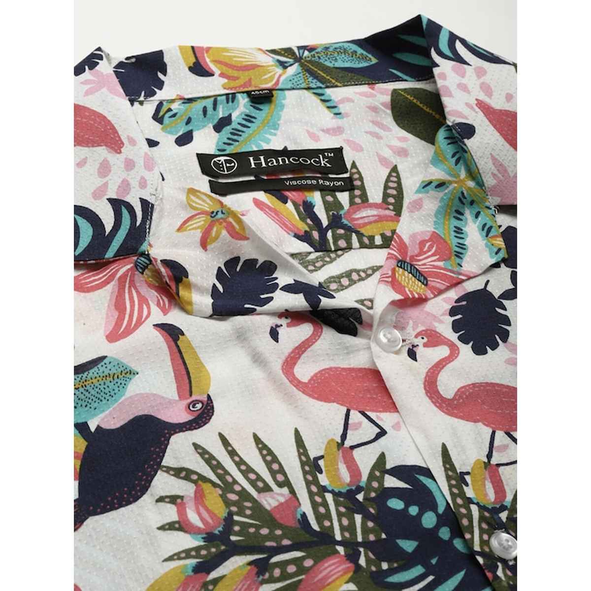 Hancock Men's Floral Printed Cuban Collar Short Sleeve Casual Shirt - White & Multi | 42