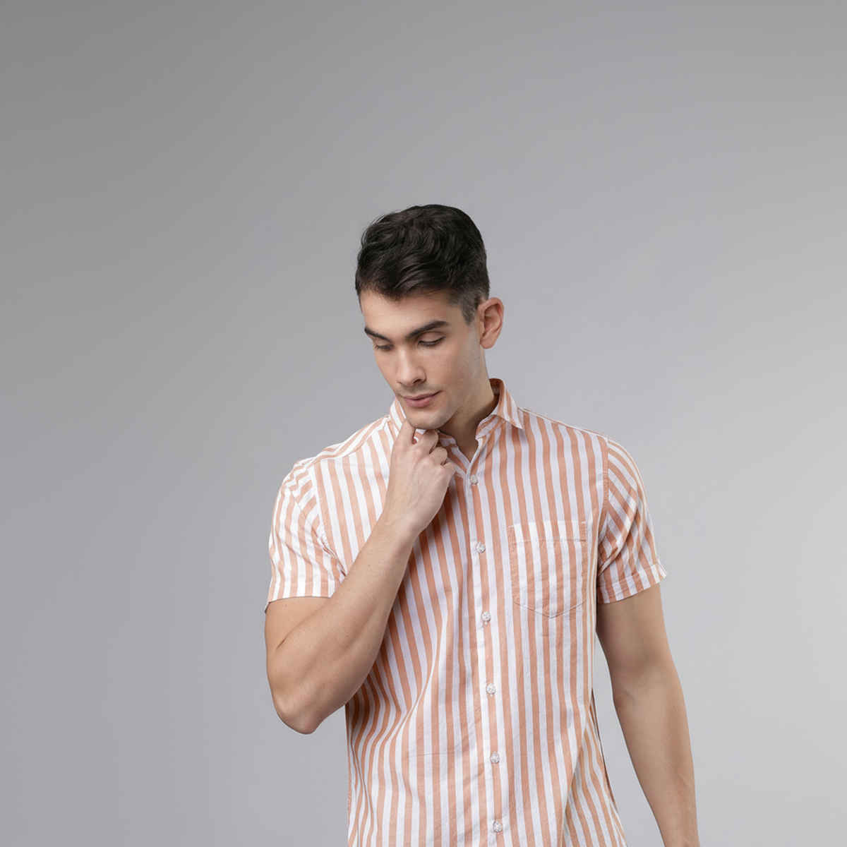 HIGHLANDER Men's Slim Fit Printed Shirt | Orange & White - M