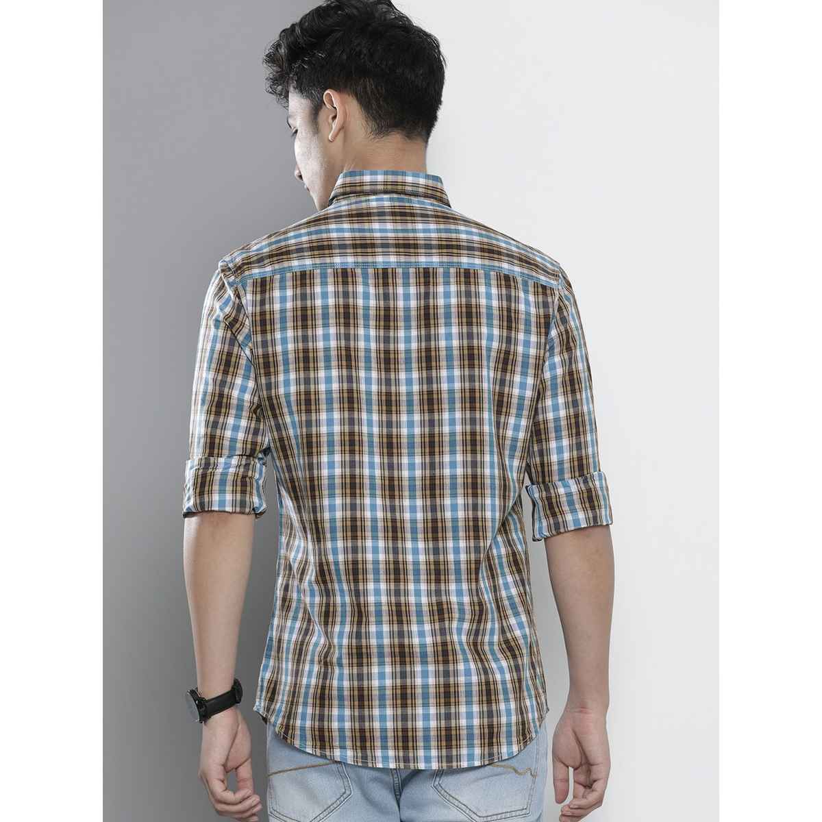 The Indian Garage Co Men's Slim Fit Checked Casual Shirt | Blue - XL