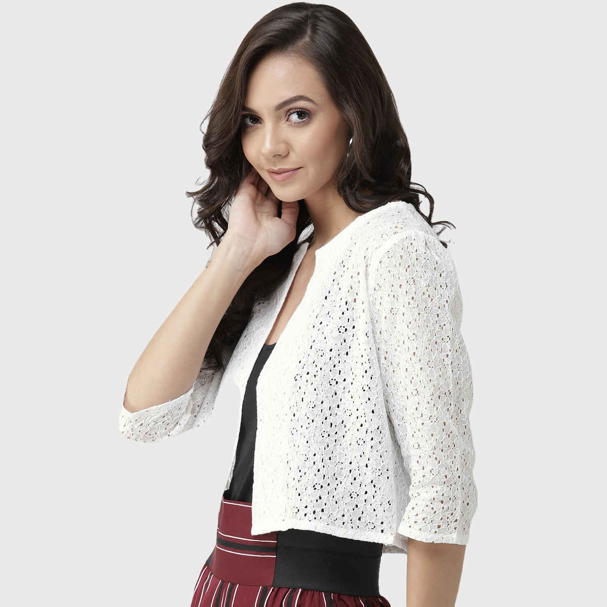 Style Quotient Women Self Design Open Front Shrug | XL | SS19SQAHILYA - Off-White