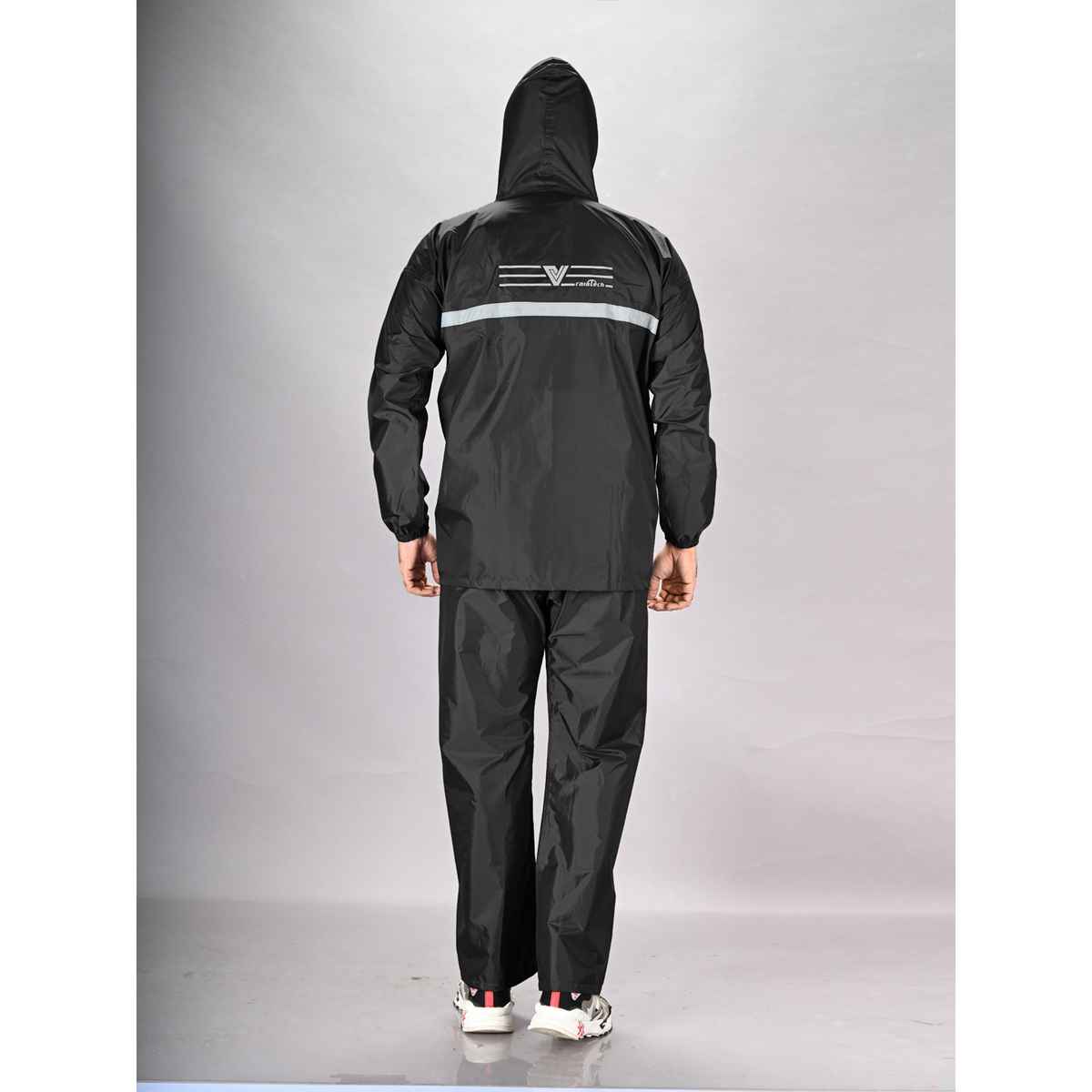 Lux Venus Reflecting Design Tapping Rain Suit for Men - Black | XL