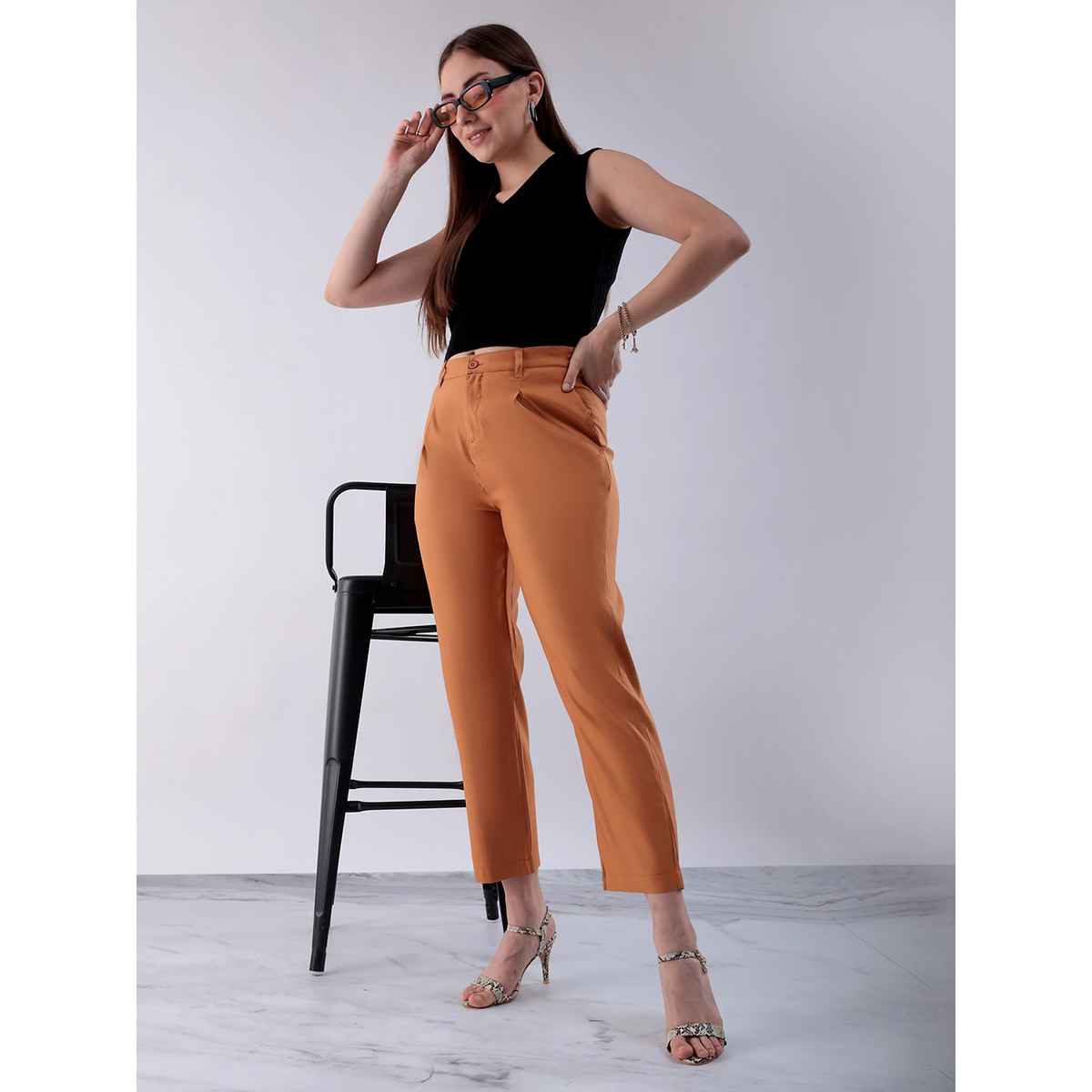 Freehand Women's Straight Semi Formal Front Pleate Tapered Elasticated Trouser | Mustard |32