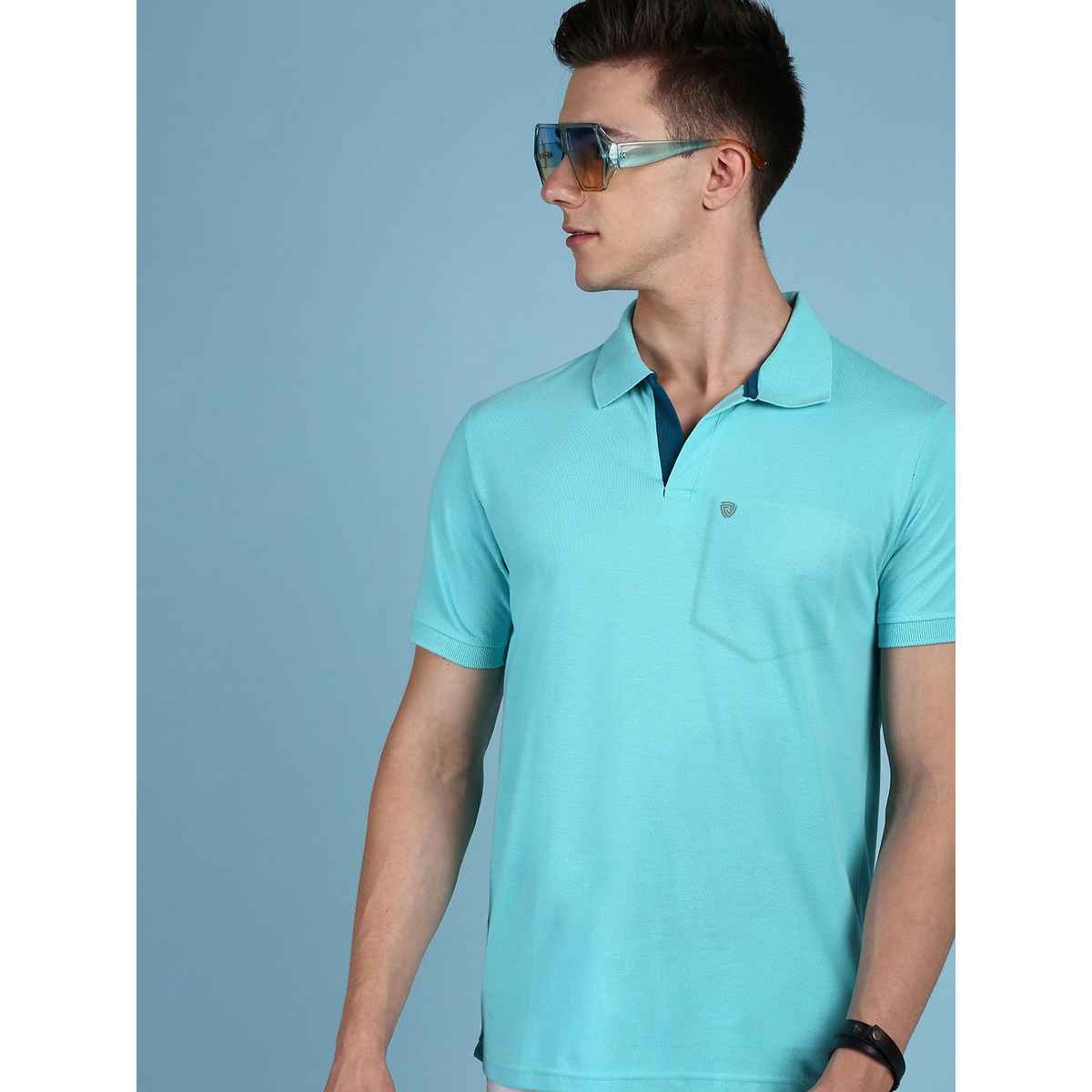 Lux Cozi Men's Solid Cotton Polo T-shirt with Pocket | Pool Blue - M