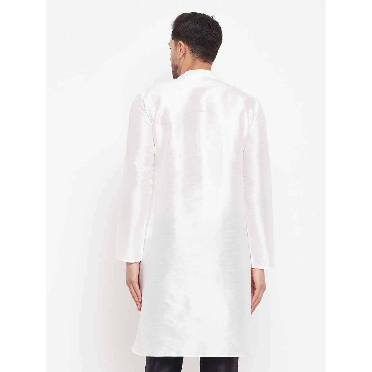Vastramay Men's Silk Blend Kurta | White - XL