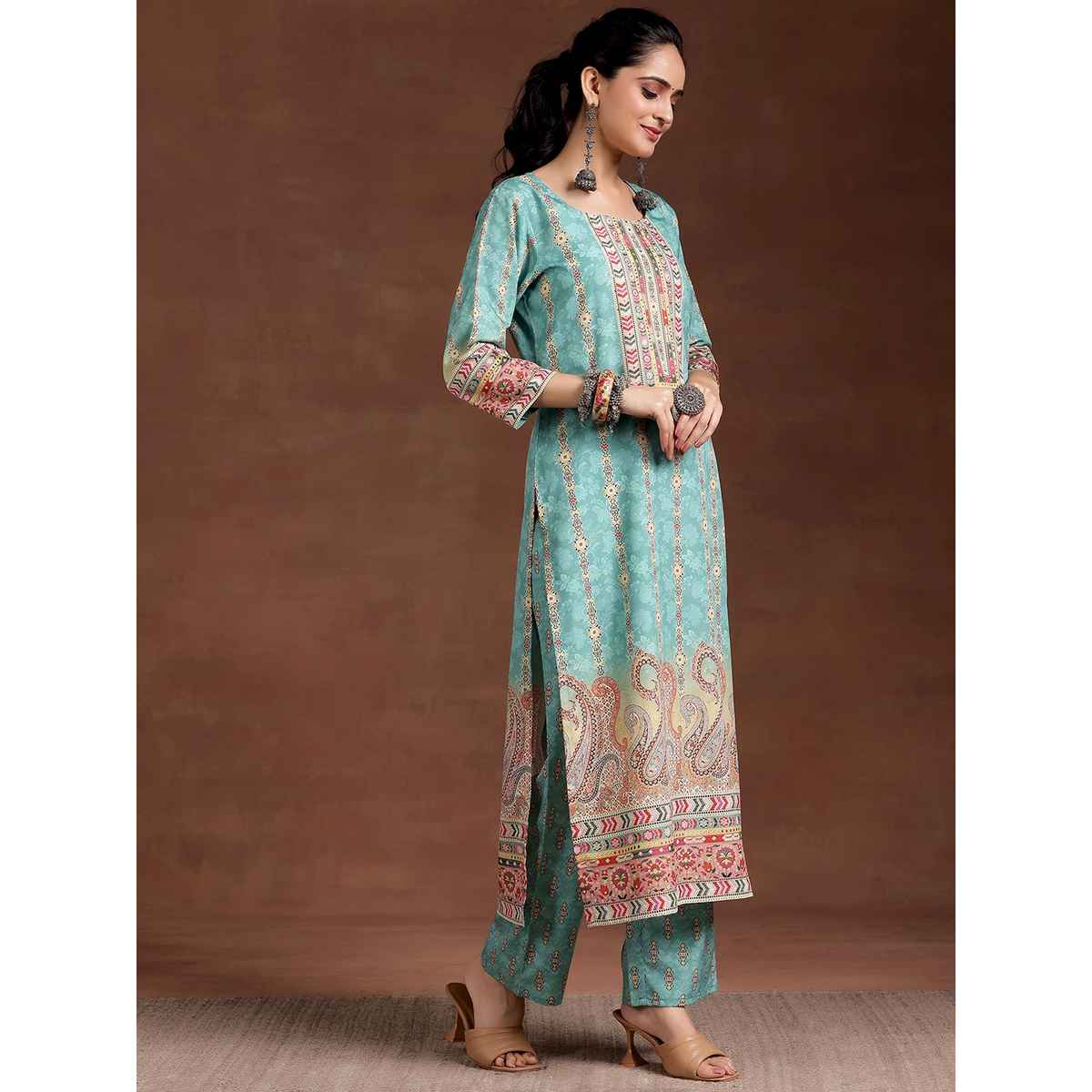 Libas Women's Printed Crepe Straight Kurta | 29241O 29241OS | Sky Blue - S