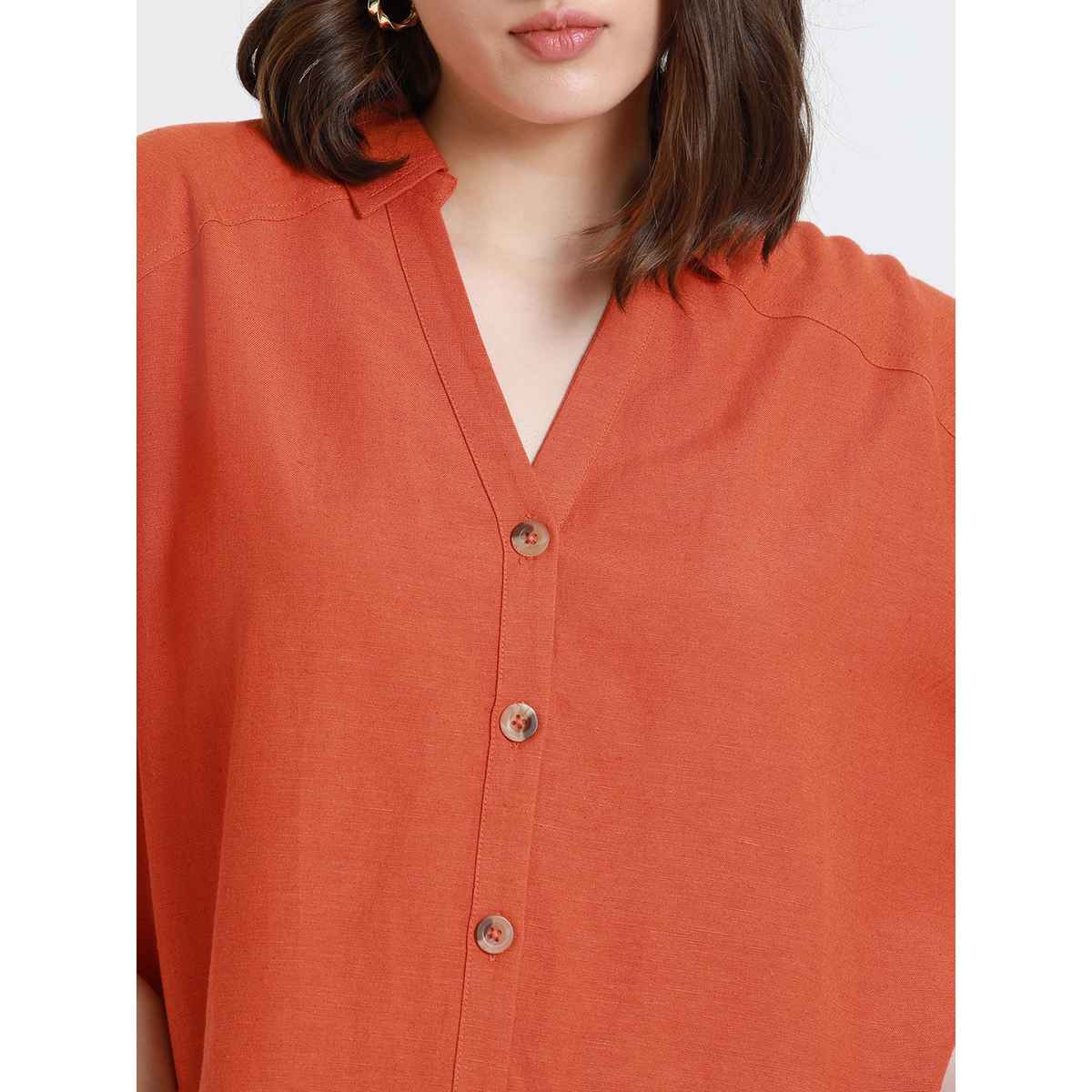 DL Women's Drop Shoulder Casual Oversized Shirt | DLWSHW23005 | Orange - L