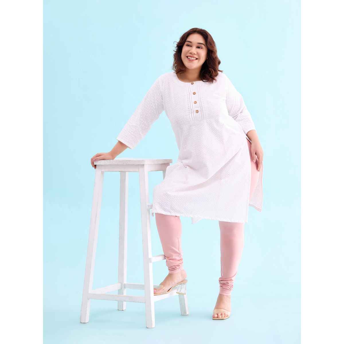 Go Colors Women's Solid Mid Rise Churidar | Baby Pink - S