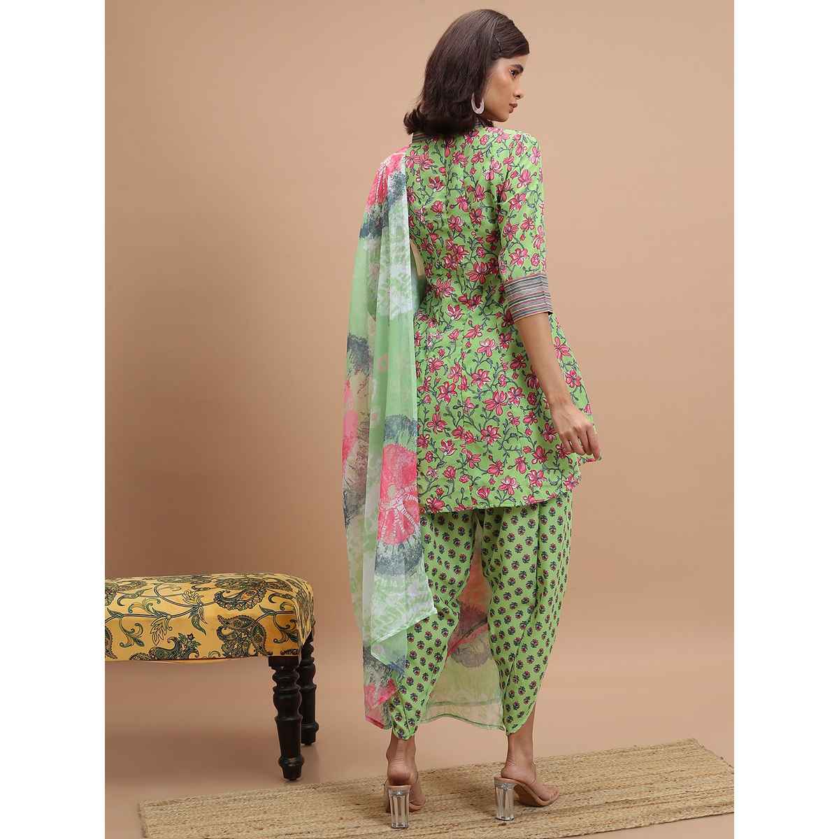 Ketch Women's Floral Printed Regular Kurti & Dhoti Pants With Dupatta | Multicolor | L