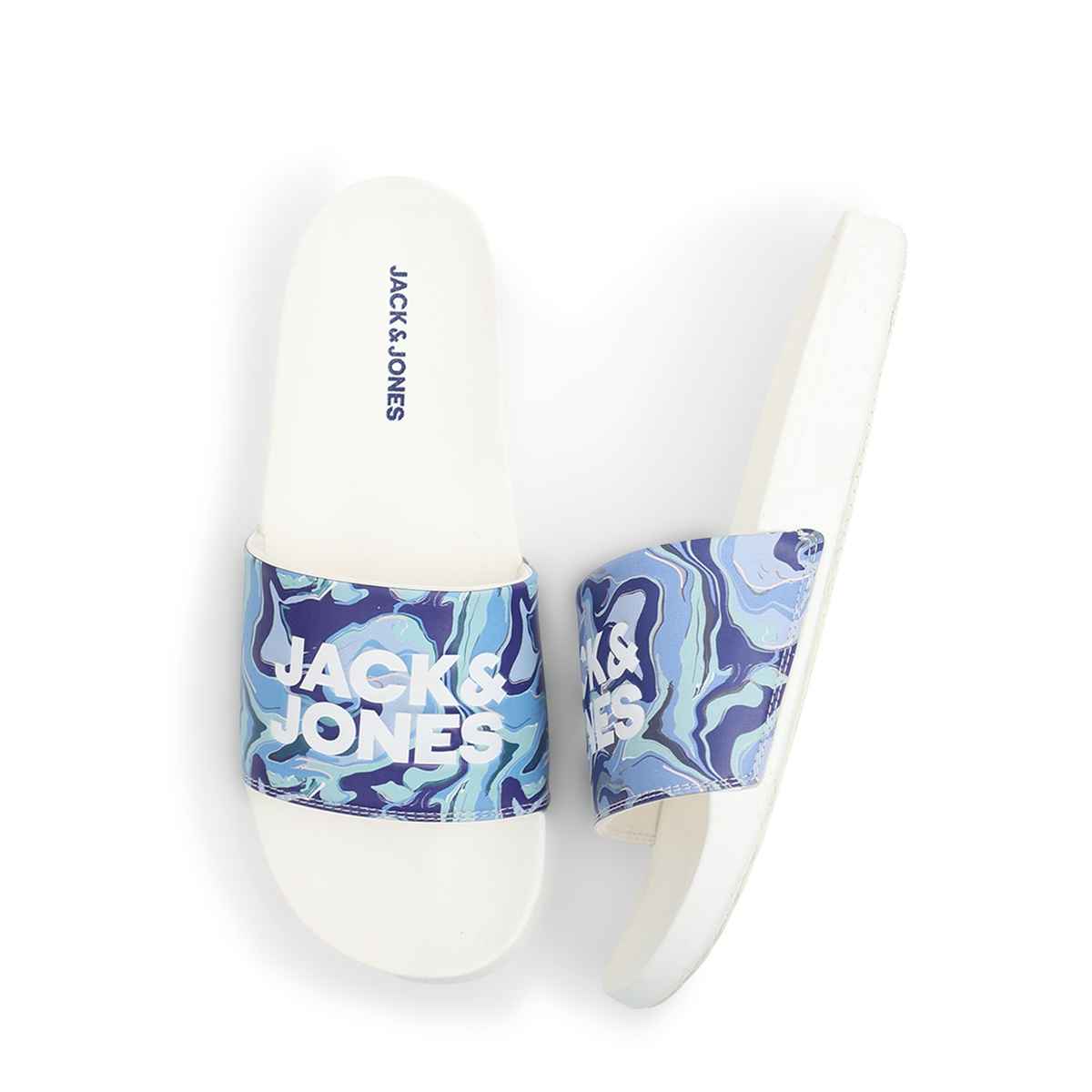 Jack & Jones Men's White Printed Sliders - 41
