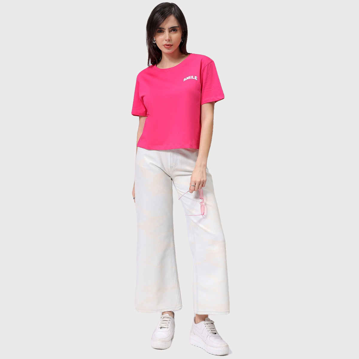 Freehand Women's Relaxed Casual Crew Neck T-shirt | Pink - S