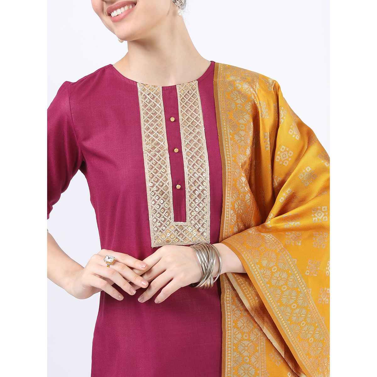 Ketch Women's Pink Ethnic Motifs Yoke Design Kurta Set | S