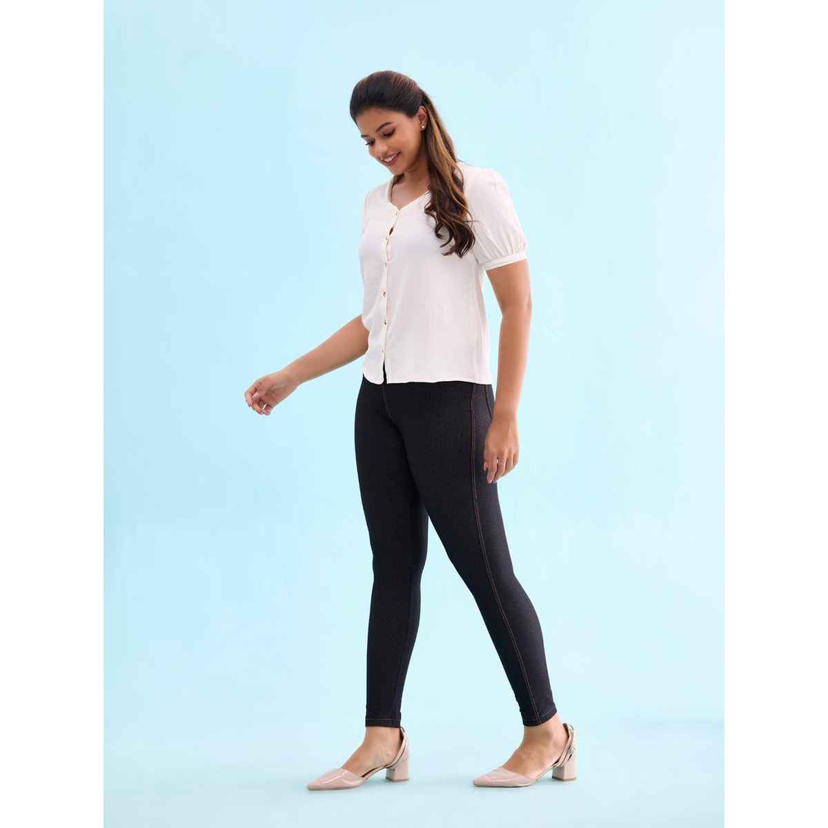 Go Colors Women's Slip-On Knit Jeggings | LJ02 | Black - S