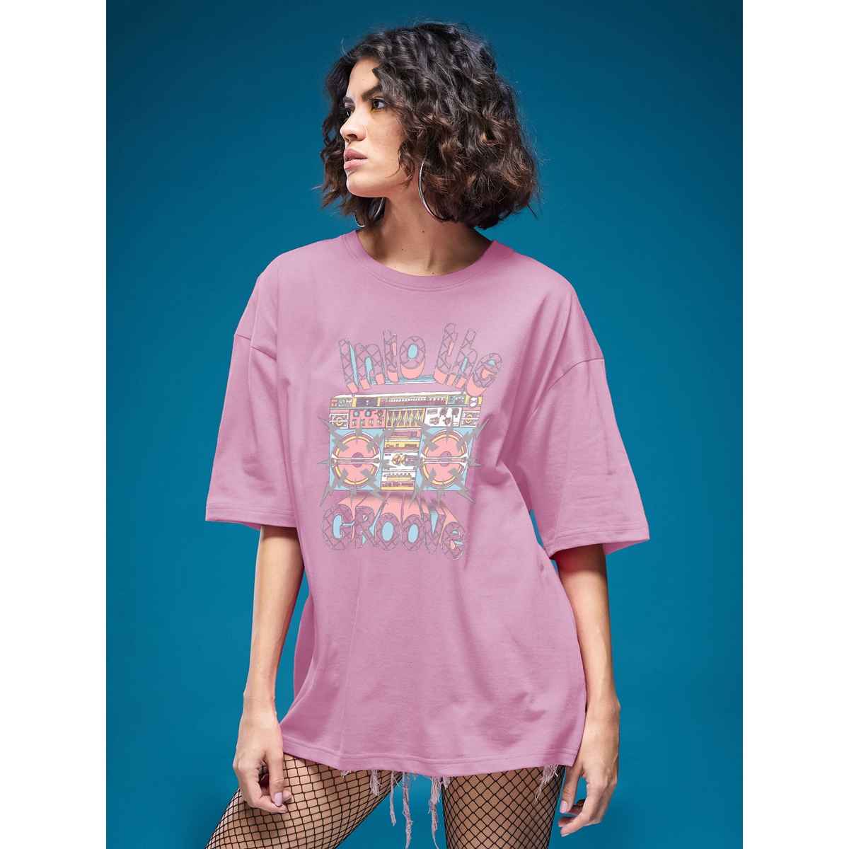Smartees Womens Oversize Printed T-shirt | WW - 2043 | Pink | L