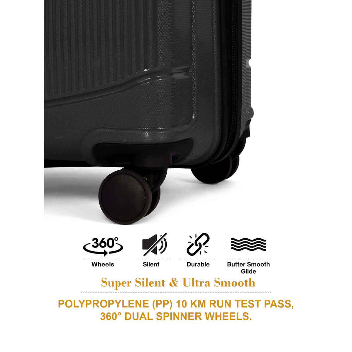 Teakwood Textured PP 40 L Retractable Hard Luggage | Grey - 55 cm