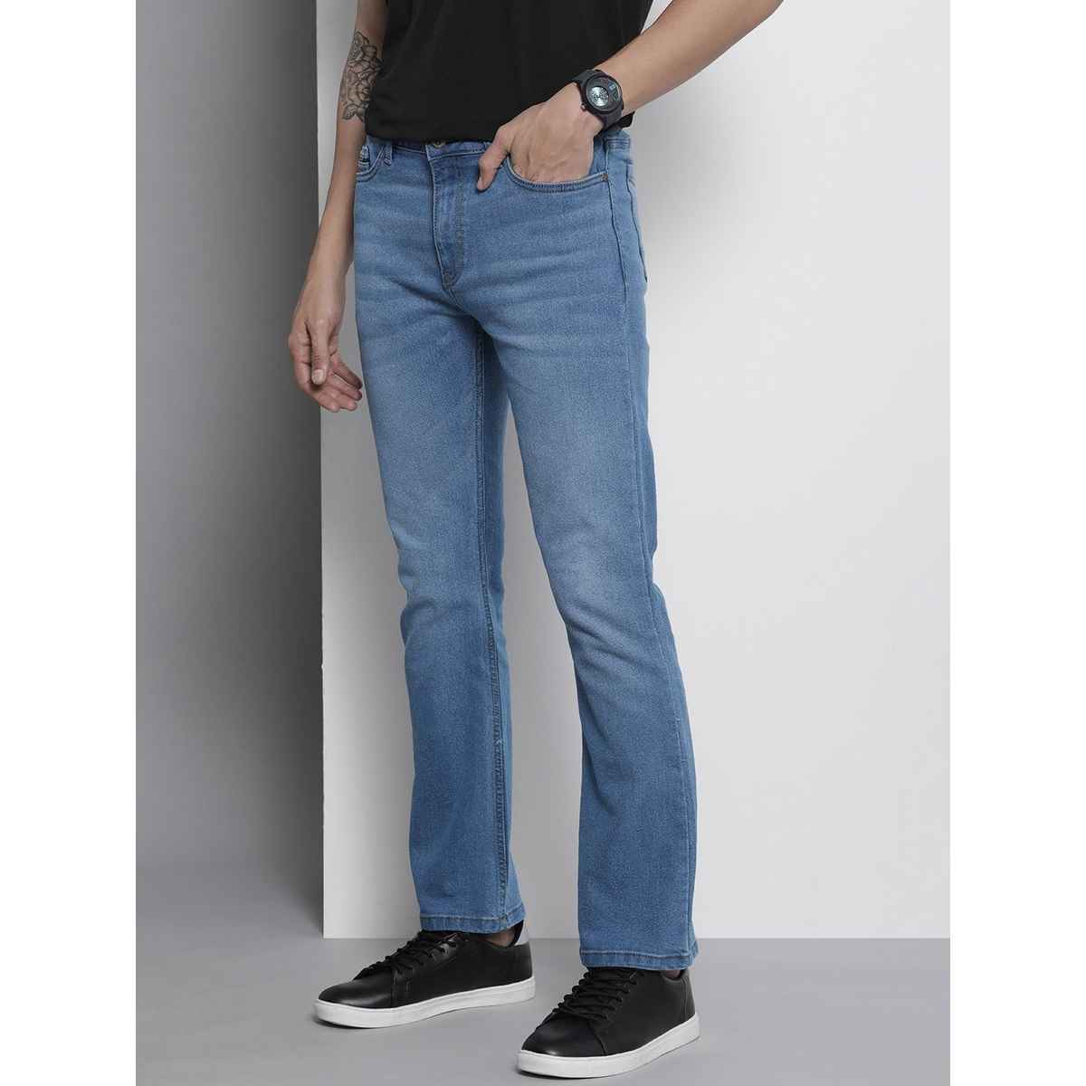The Indian Garage Co Men's G-Noah Boot Cut Fit Jeans Solid Casual Jeans | Blue - 34