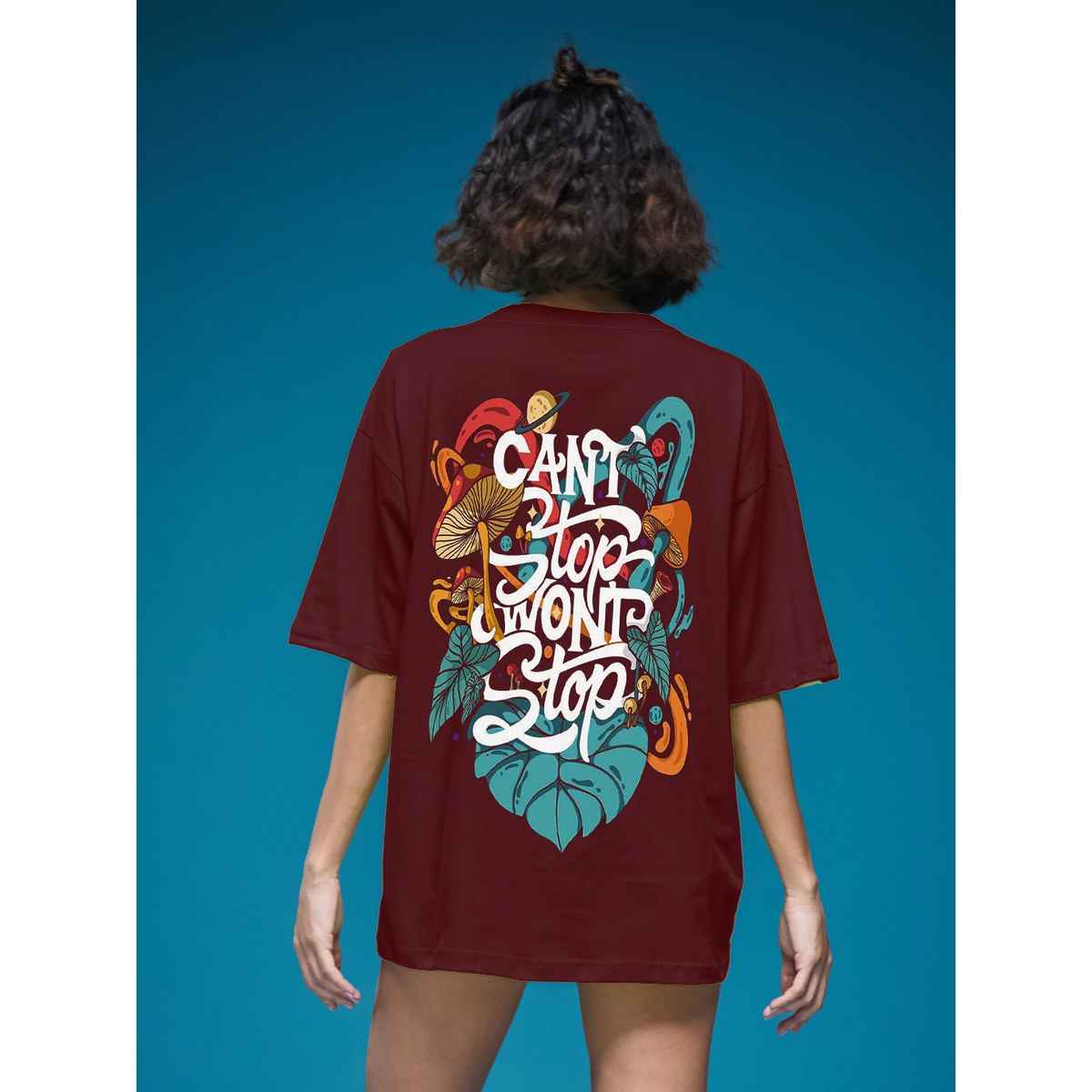 Smartees Women's Oversize Printed T-shirt | WW - 2030 | Maroon - M