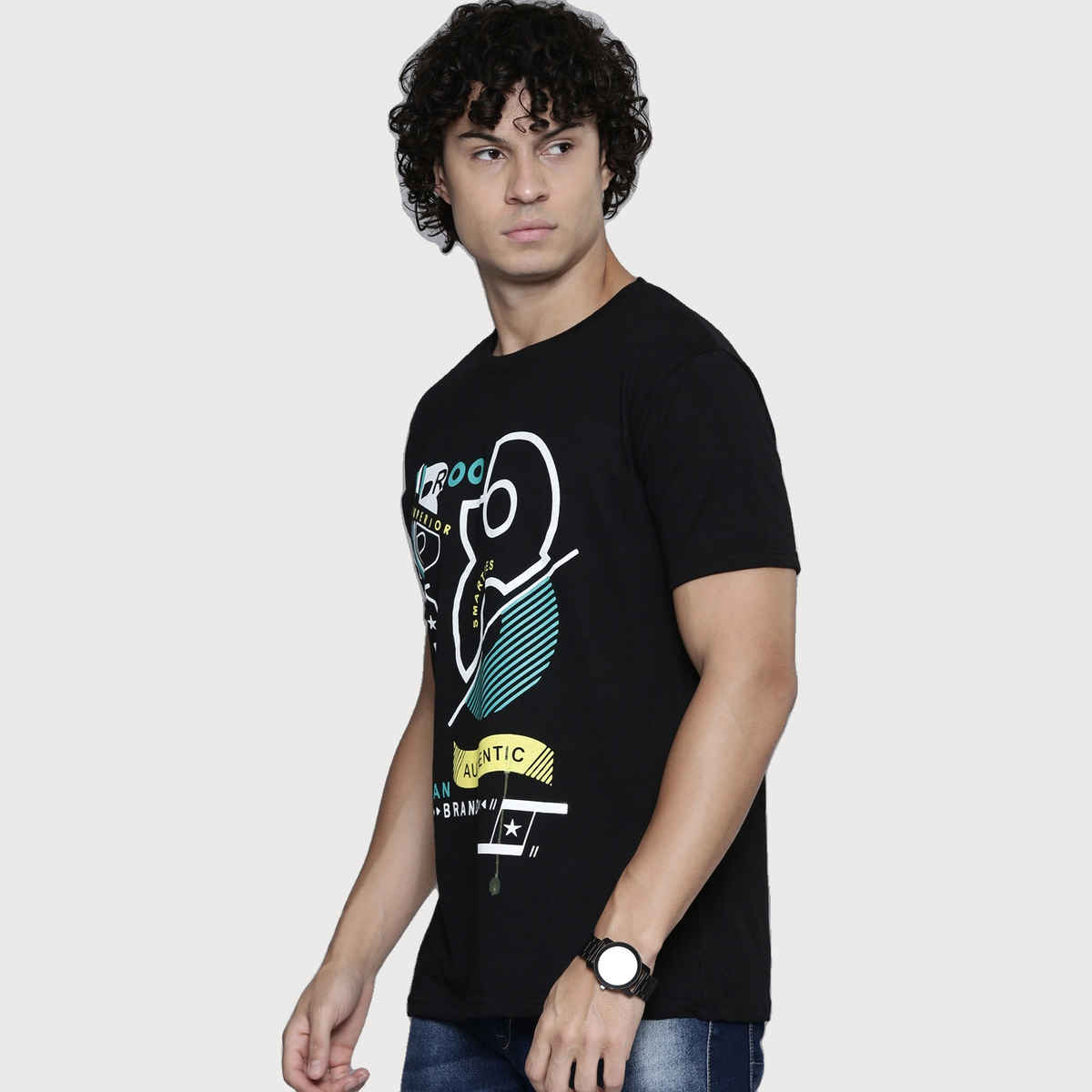 Smartees Mens Regular Fit Printed T-shirt | ST - Brooklyn8 | Black - L