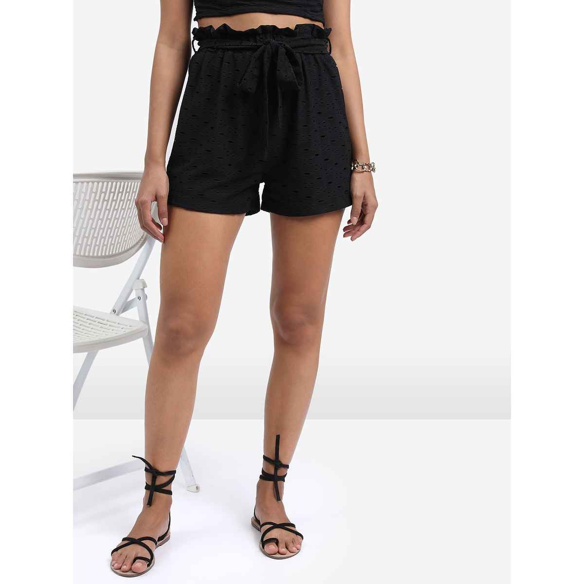 Ketch Women Mid Rise Above Knee Shorts - Black - 28