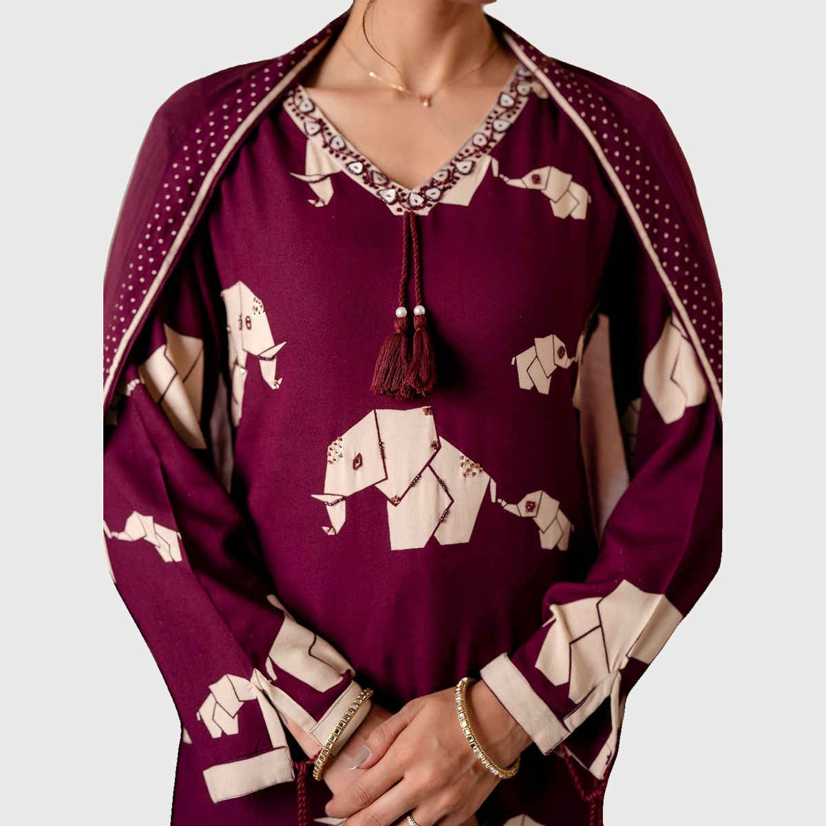 Ishin Women's Kurta Set Cotton with Dupatta | Wine - M