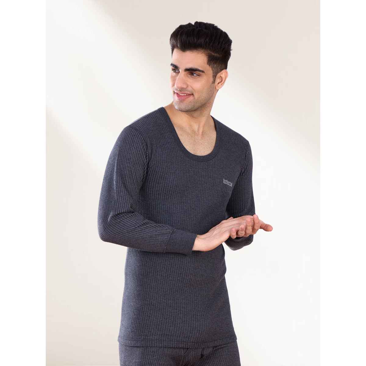 Lux Inferno Round Neck Full Sleeve Thermal Top for Men | Charcoal | 100 | XXL