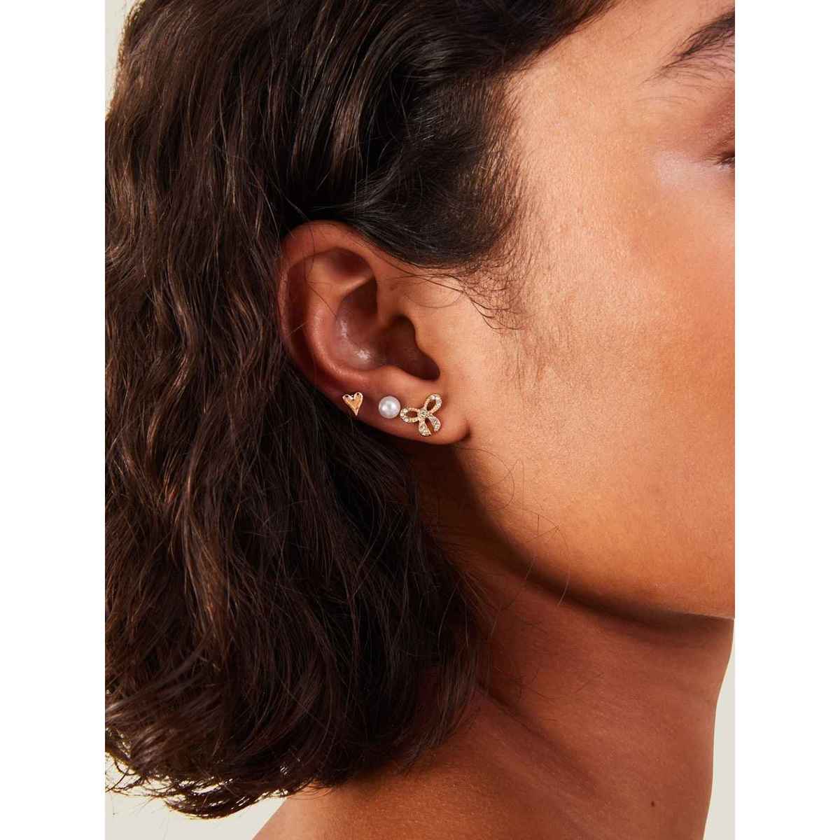 Accessorize London Women Gold Bow Stud Earring Set of 6