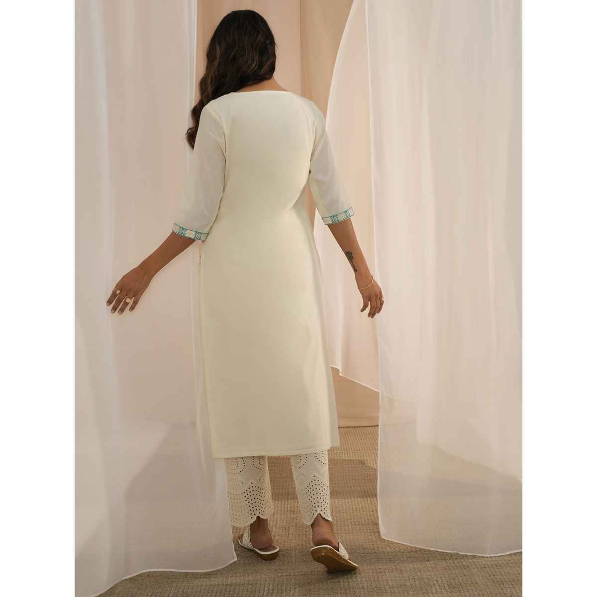 Libas Women's Off White Yoke Design | Cotton Straight Kurta | XS