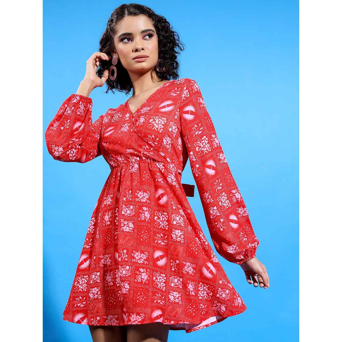Ketch Women's Floral Printed Fit & Flare Dress | Red - S