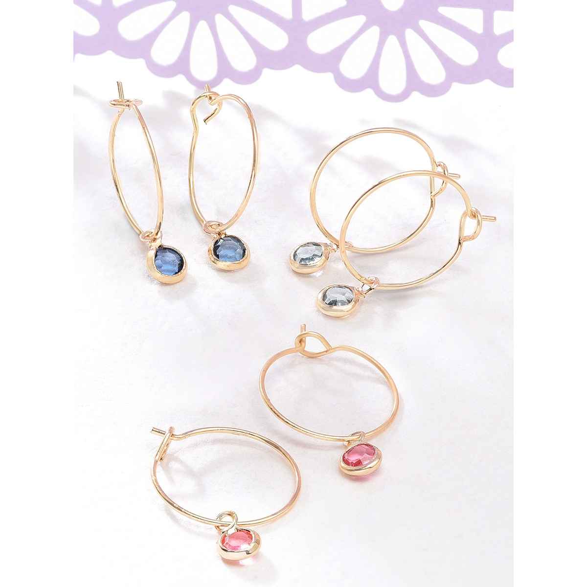 Accessorize London Women's 3 X Colour Gems Hoop Earring Pack - Gold