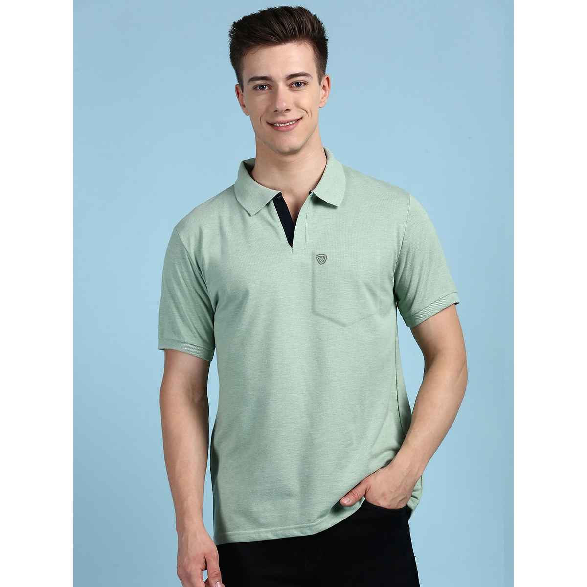 Lux Cozi Men's Solid Cotton Polo T-shirt with Pocket | Mint Green - L