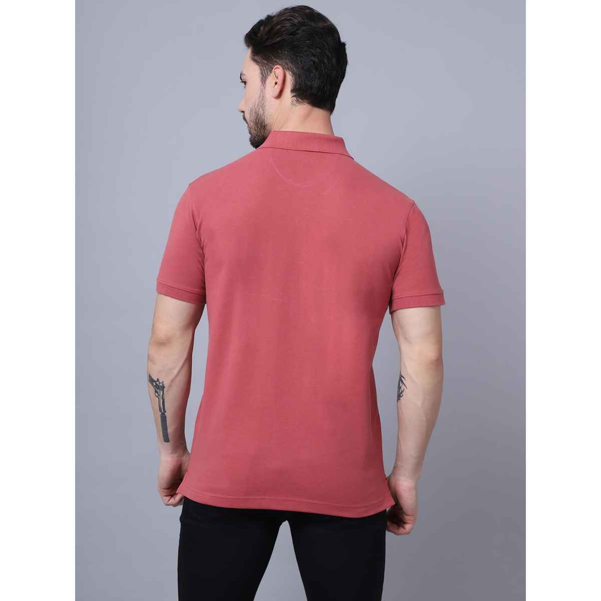 Cantabil Men's Solid Polo Neck Casual T-shirt | Dusty Pink - XL