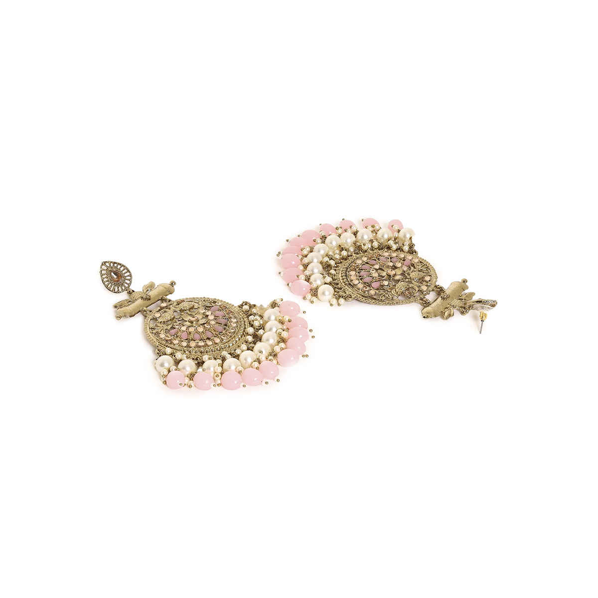 Priyaasi A Radiant Reverie Chandbalis With Mehandi Plating, Pink Stones And Elegant Pearls | One size