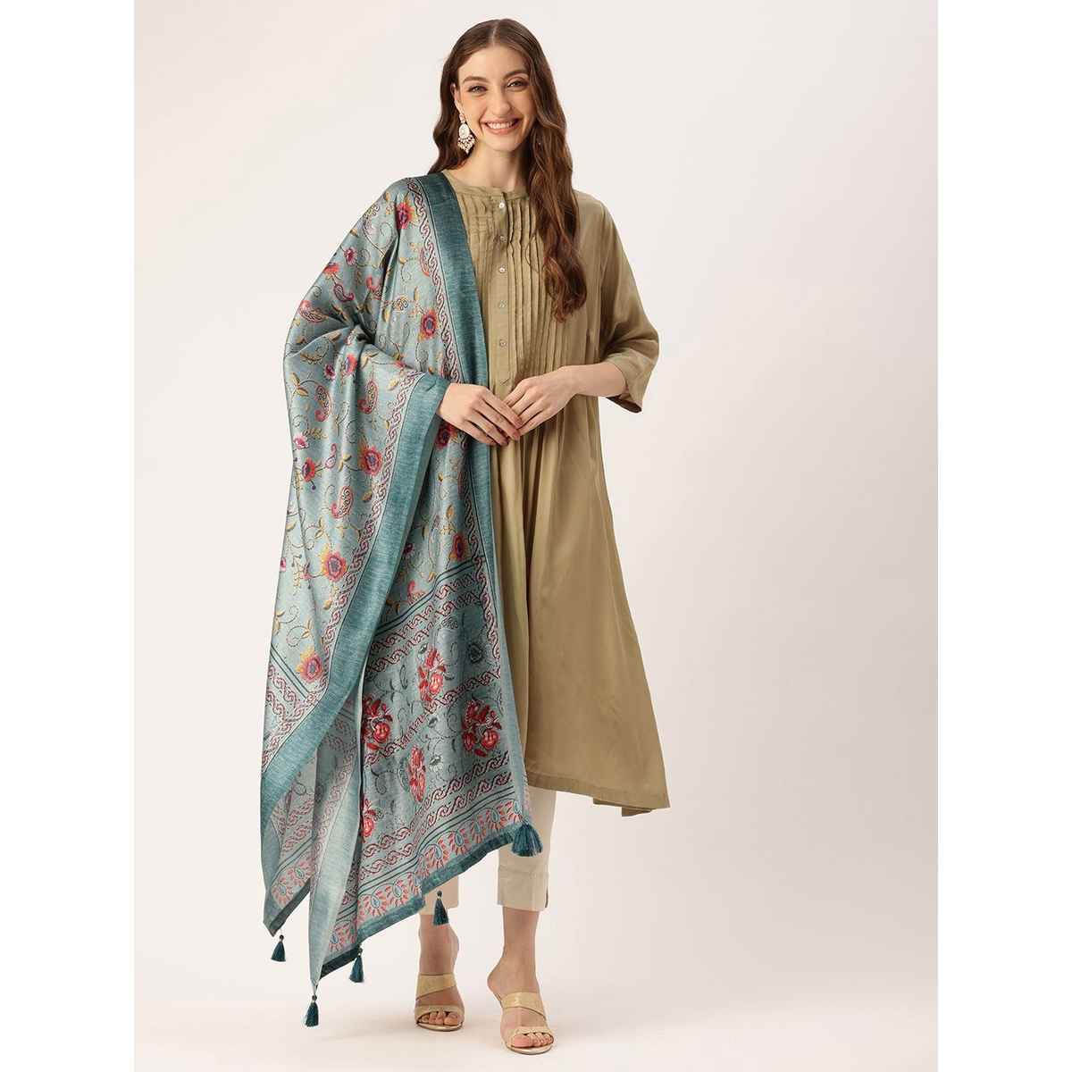 Ishin Sea Green Cotton Dupatta | 1029