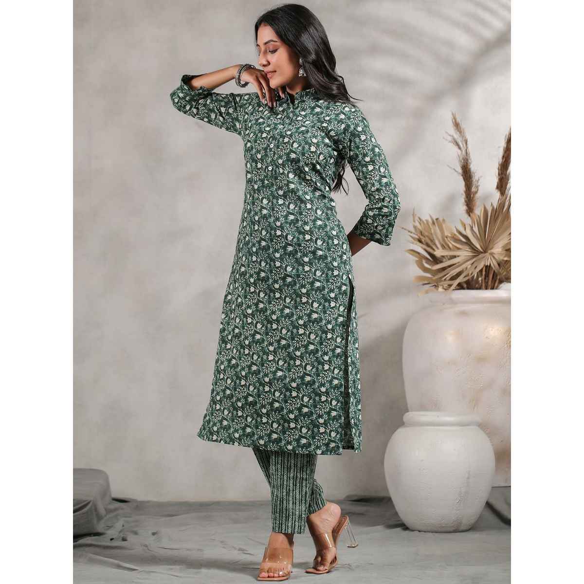 Anubhutee Women's Ethnic Wear 100% Cotton Straight Kurta Set | Teal - M