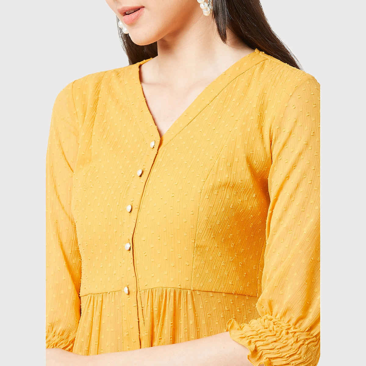 Miss Chase Twist The Victorian Sleeve Maxi Slit Top | Mustard-Yellow - L