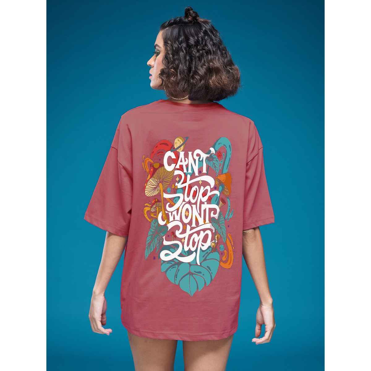 Smartees Women's Oversize Printed T-shirt | WW - 2030 | Onion Pink - XL