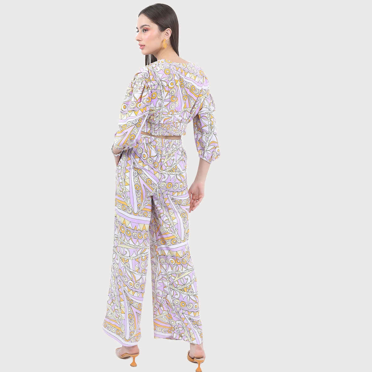 Ketch Women Abstract Printed Crop Top And Trousers Co-ords | Purple | L