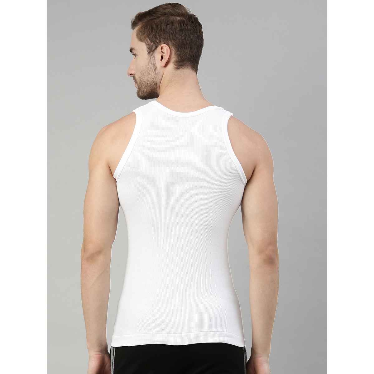 Dixcy Scott Men's Solid 100% Combed Cotton Round Neck Sleeveless Vest | White - S