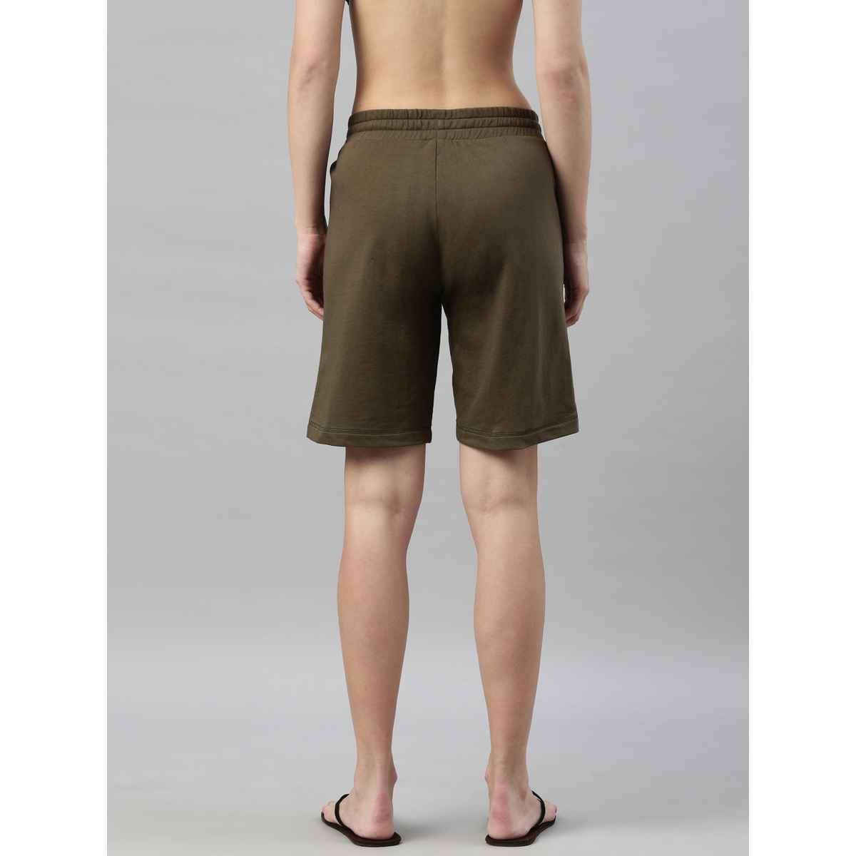 Enamor Essentials E080 Women s Knee Length Shorts | Adjustable Waistband & Pockets | Green | L