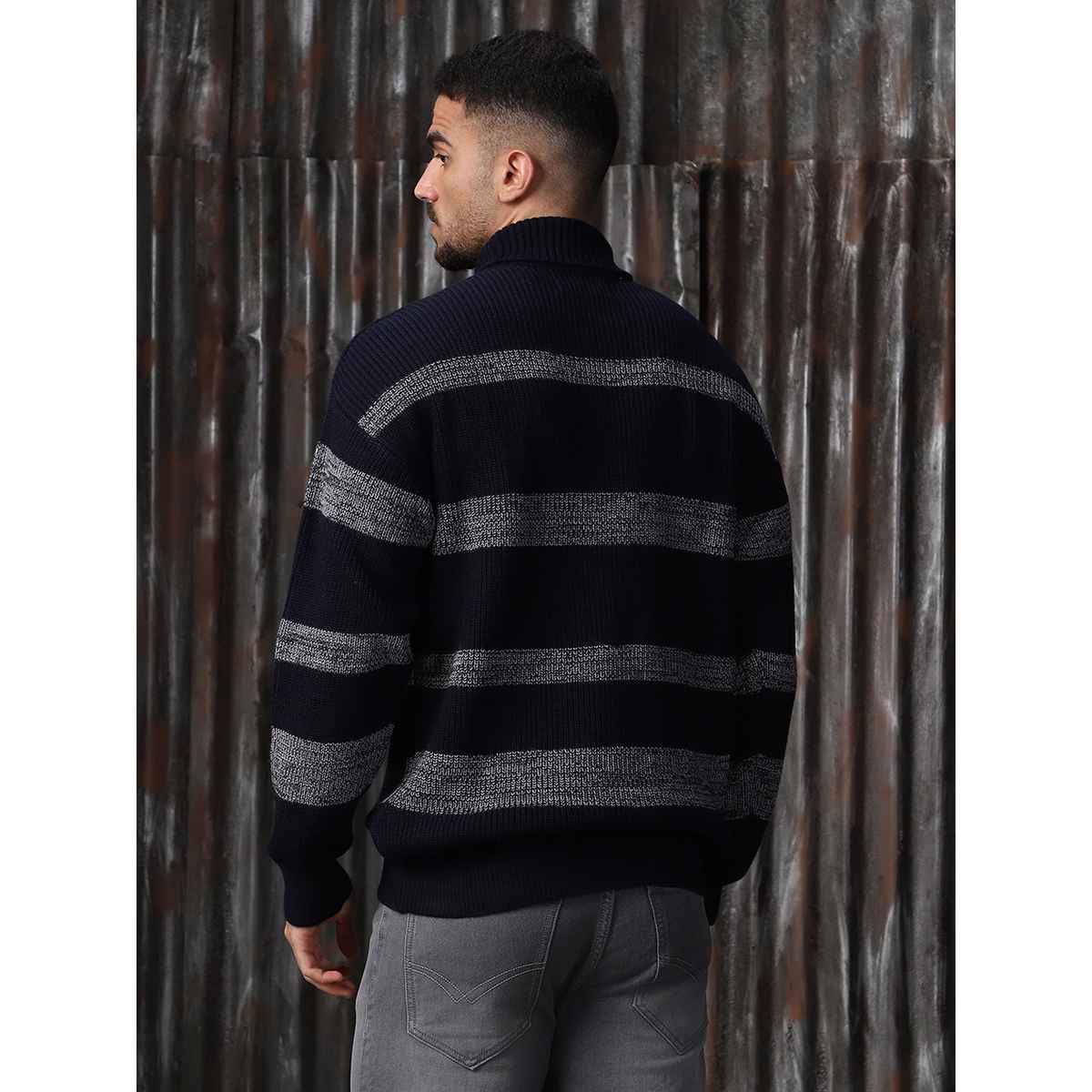 High Star Men's Striped Pullover | Black & Grey - S