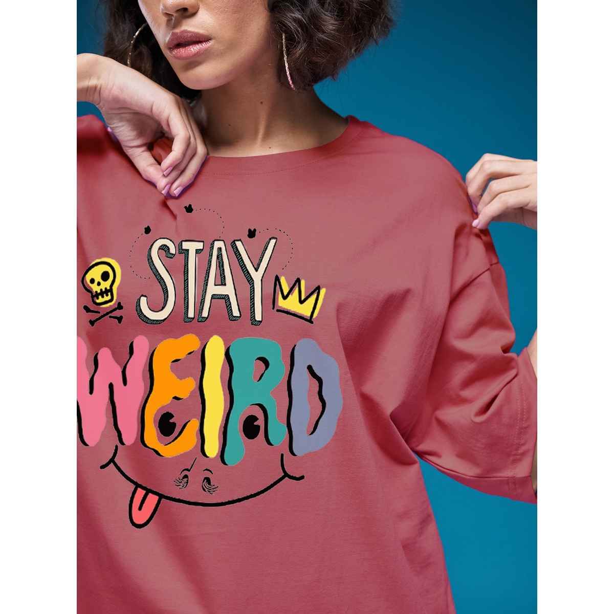 Smartees Womens Oversize Printed T-shirt | WW - 2031 | Onion Pink - M