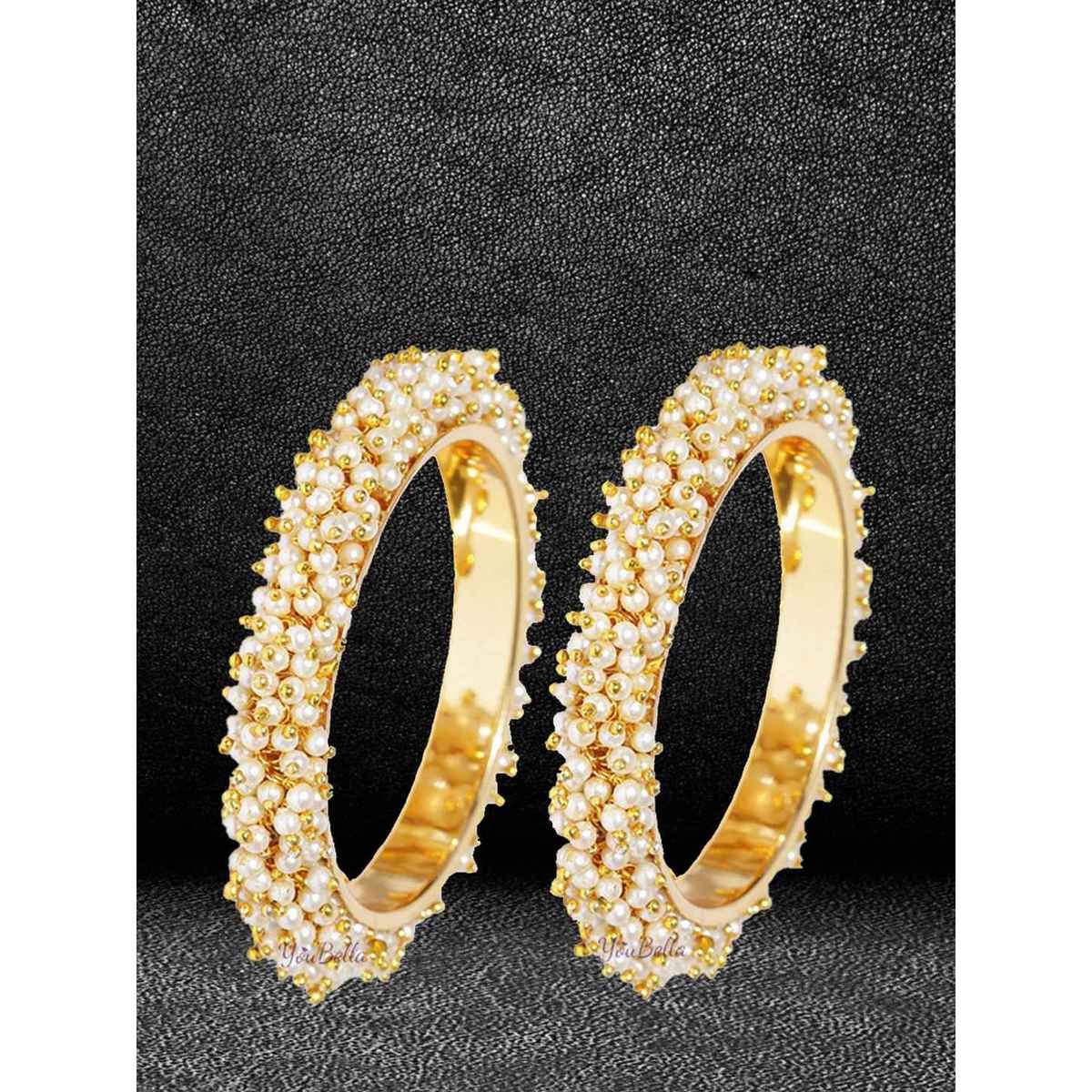YouBella Traditional Gold Plated and Pearl Bangle Set for Women (YBBN - 91091 - 2.8)