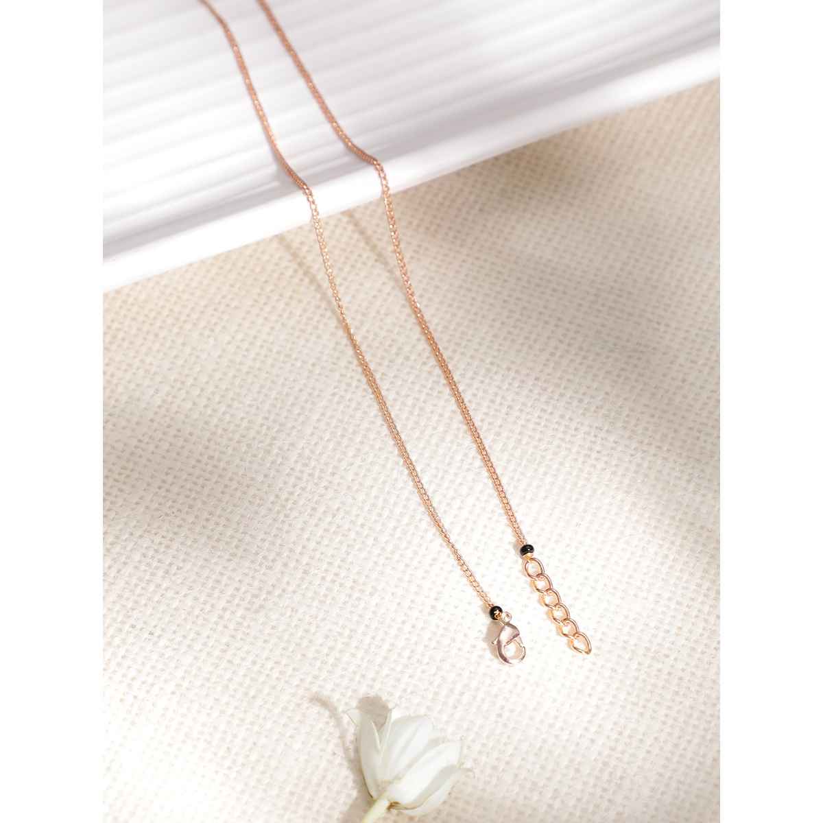 Rubans 18k Rose Gold Plated AD & CZ Studded Mangalsutra Necklace with Black Beads