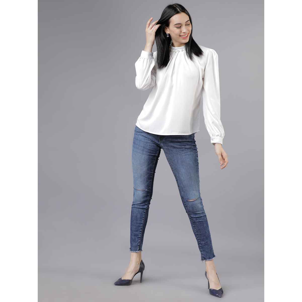 Tokyo Talkies Women's Solid A-Line Top | Off White - S