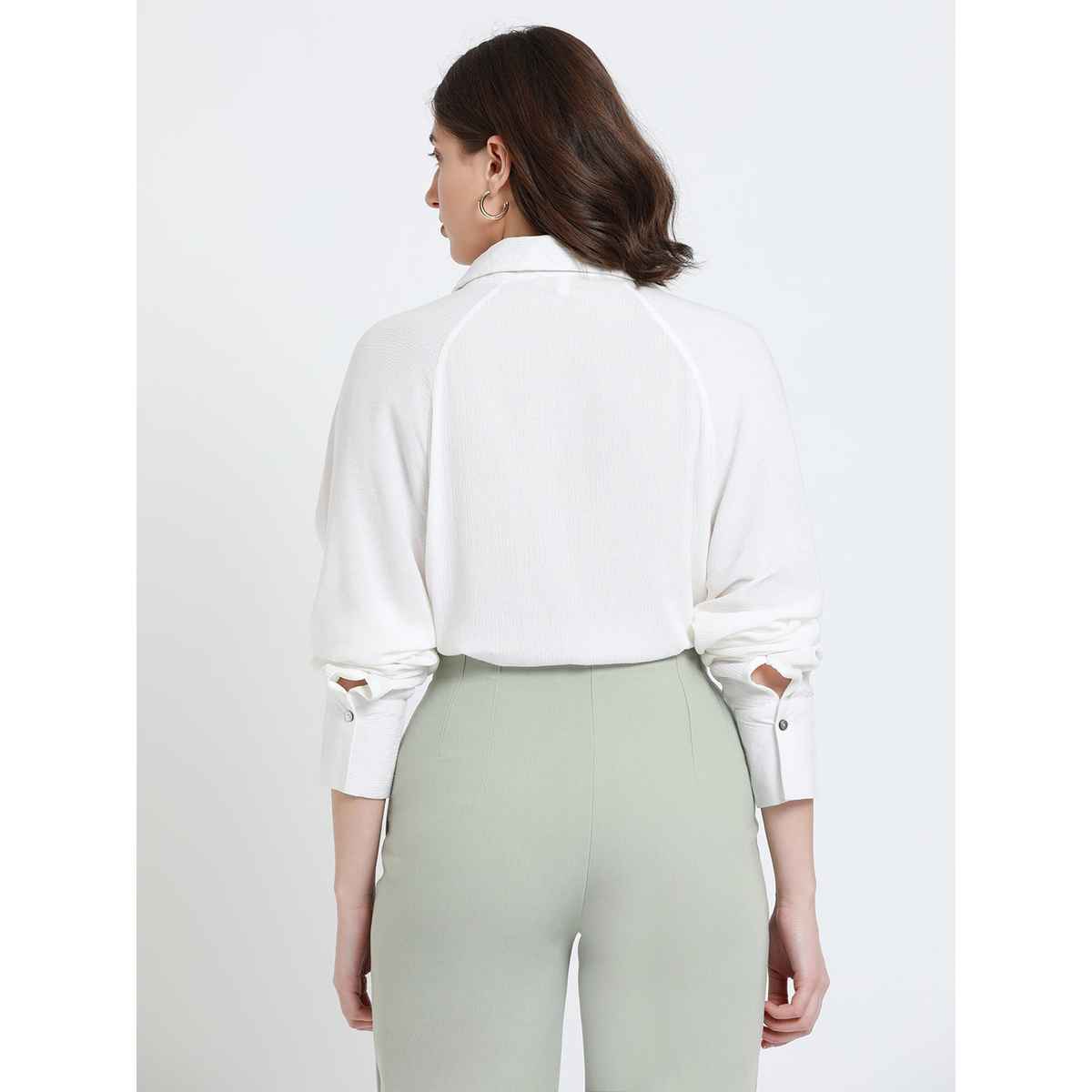 DL Women's Oversized Crepe Casual Shirt | DLWSHW23011 | White - L